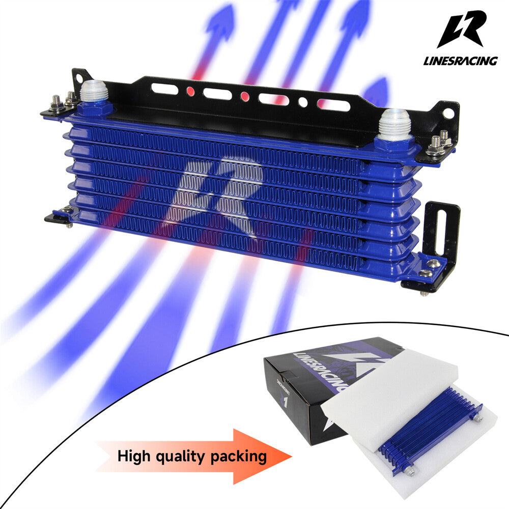 Universal 7 Rows Oil Cooler Aluminium AN10+Mounting Bracket Blue