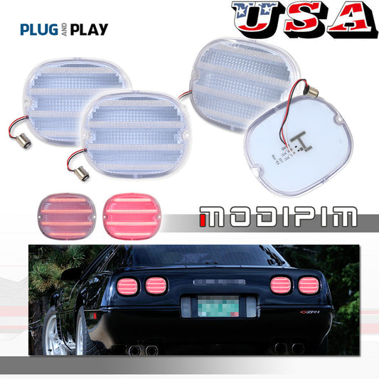 (Set/4) Clear LED Brake Light and Taillight Lens Set for 1990-1996 for Chevrolet for Corvette C4