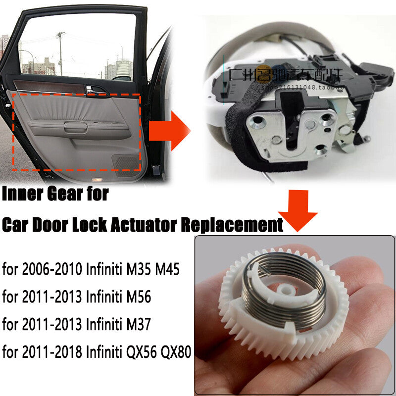 Repair of car door lock actuator gears applicable to for Infiniti FX50 2009-2013 and FX35 2009-2012.