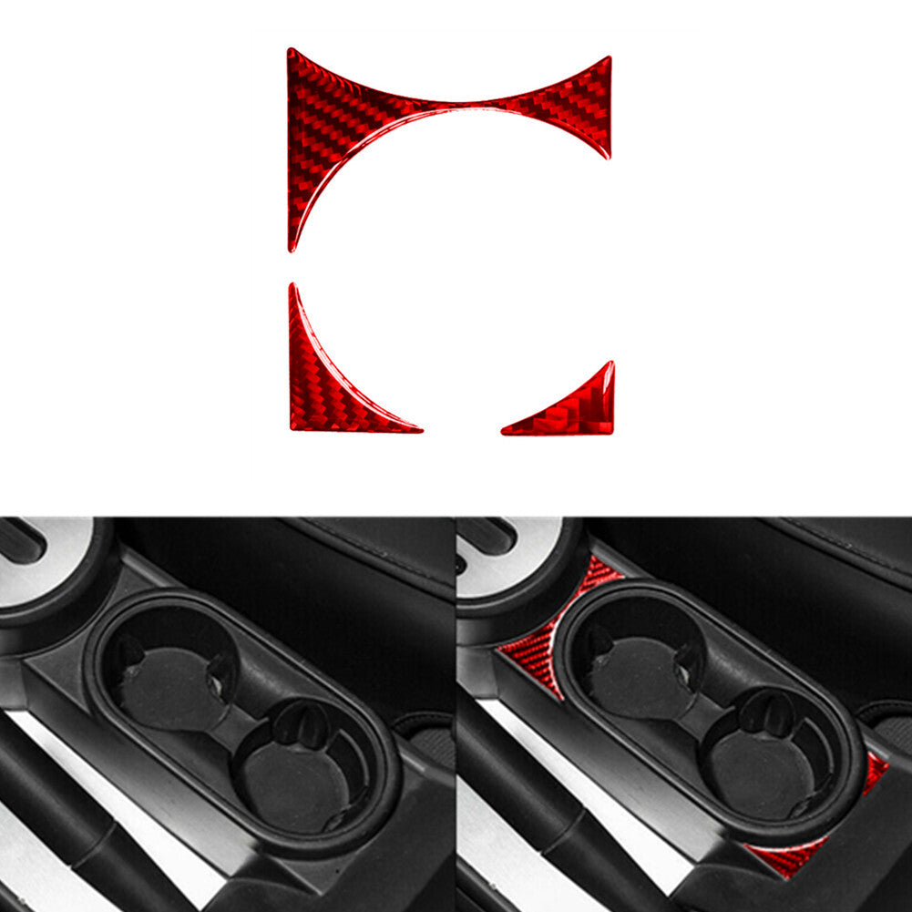 3X Red Carbon Fiber Center Cup Holder Outer Frame Trim for Jeep for Wrangler 2007-10