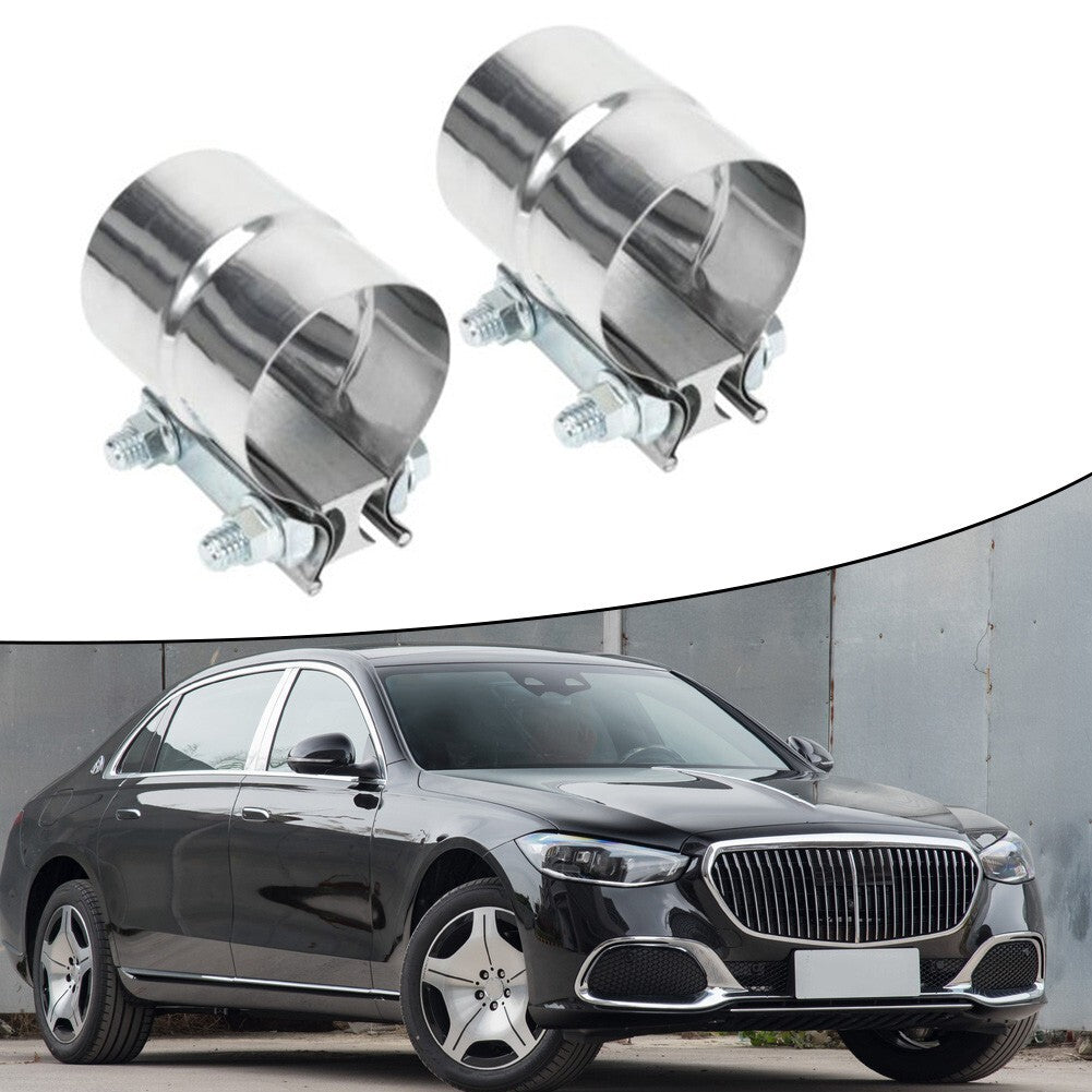 2PCS 2.5 Stainless Steel Lap Joint Band Exhaust Clamp Sleeve Coupler