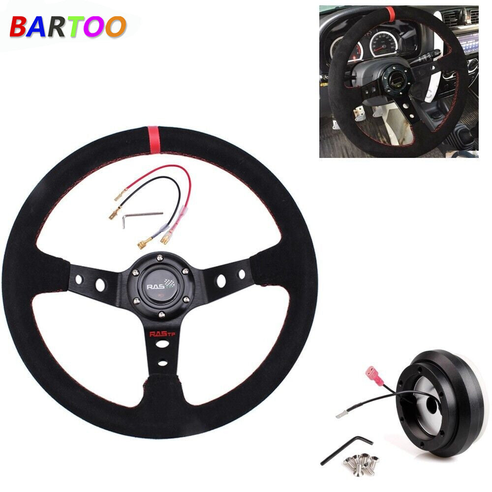 345mm Suede Steering Wheel + Hub Adapter for Honda for Civic 92-95 EG Integra 94-01
