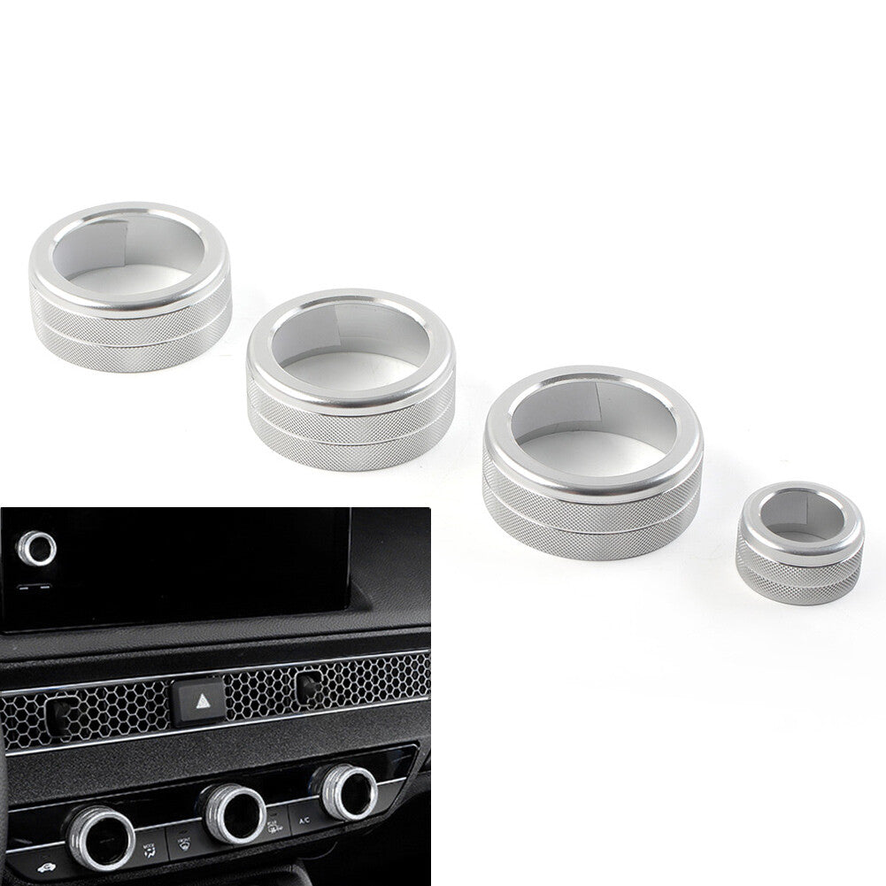 for Honda for Civic 11th 2022+ 4x Console AC Climate Control Knob Ring Cover Silver