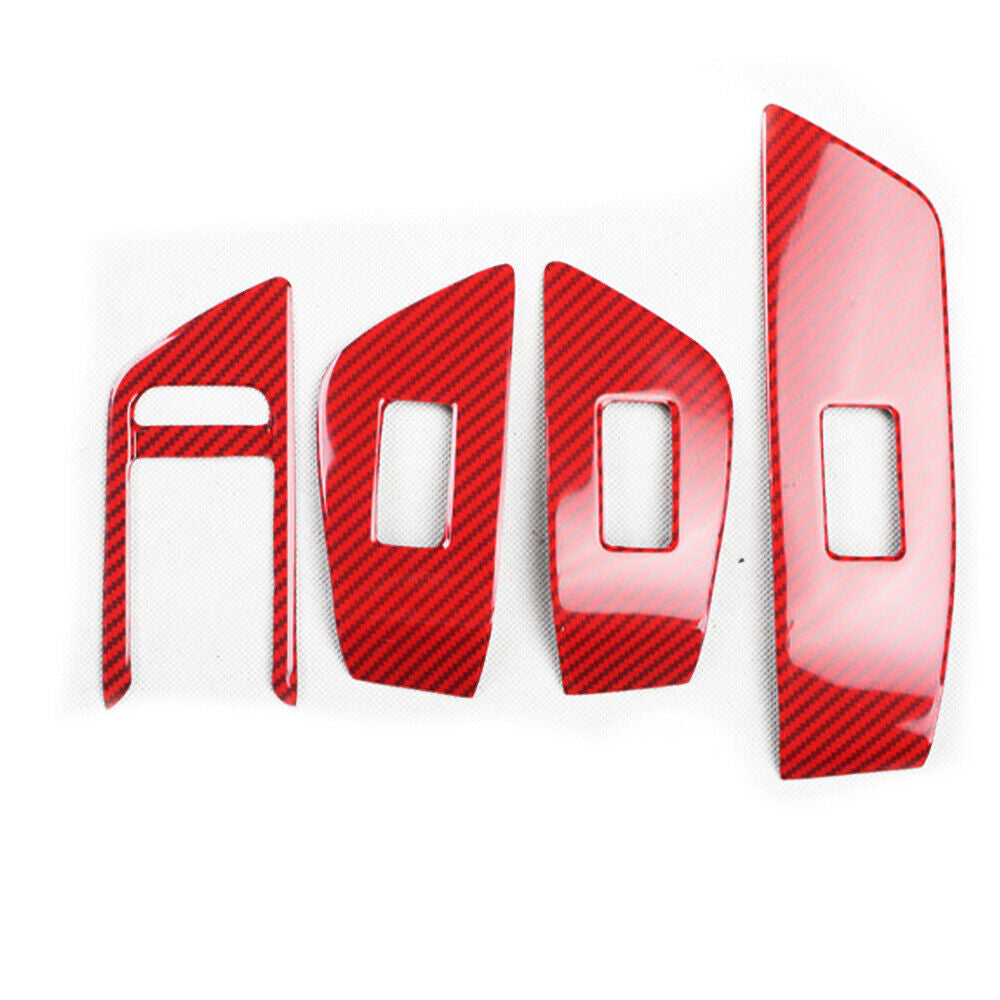 Glass Window Lifting Lock Panel Trim Fit for Audi A5 2017-2019 Red Carbon Fiber