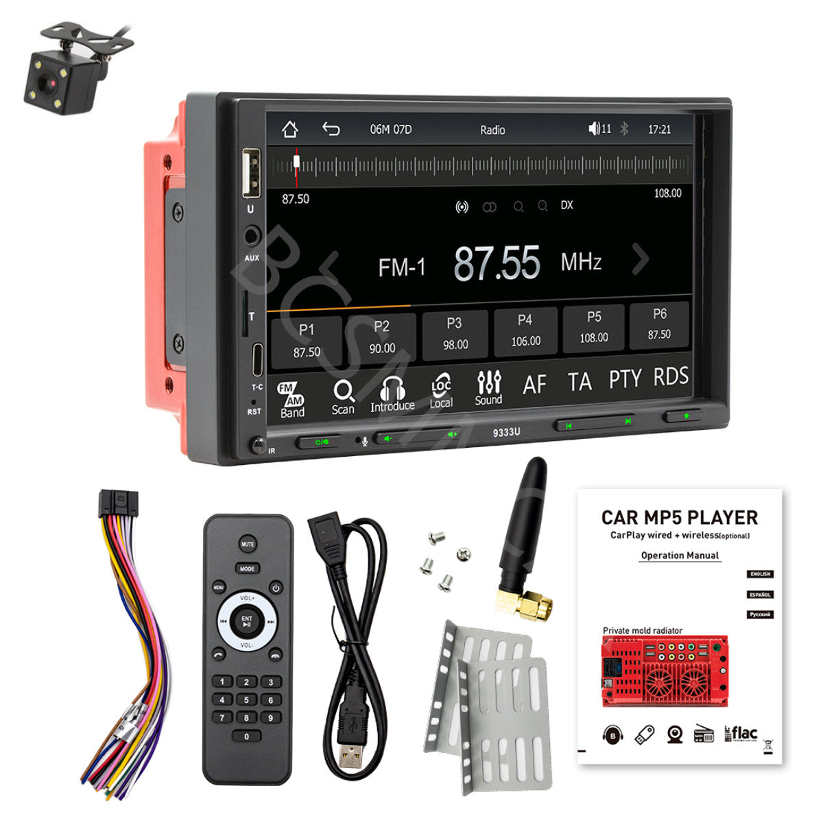7in Touch Screen Double Din Car Stereo Radio Bluetooth For CarPlay W/Camera
