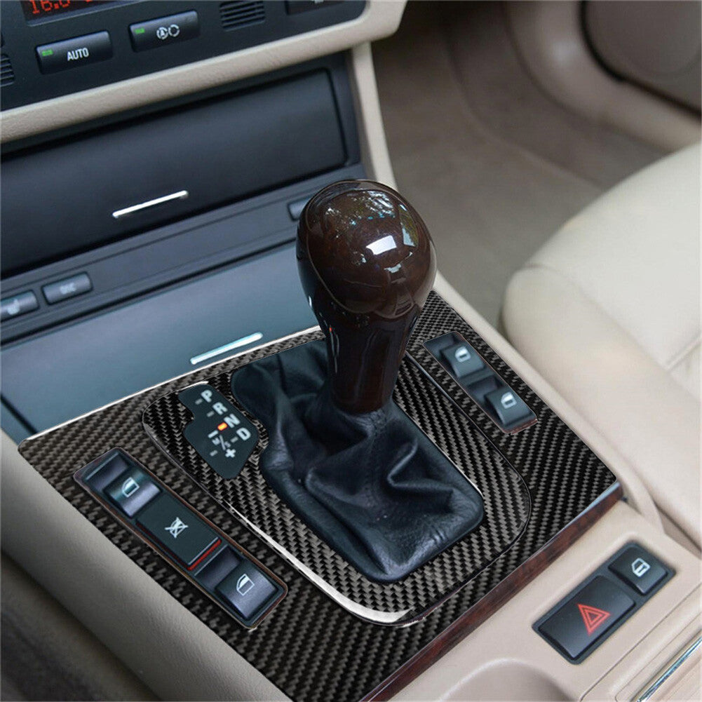 2Pcs Carbon Fiber Interior Gear Shift Frame Cover Trim for BMW 3 Series E46