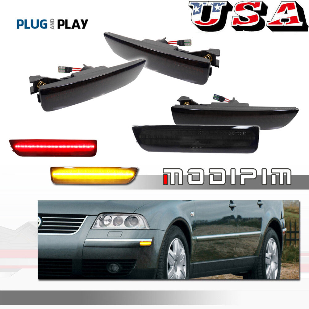 4-piece set of front and rear smoked lens LED side marker lights suitable for 2001-2005 for Volkswagen for Passat B5.5
