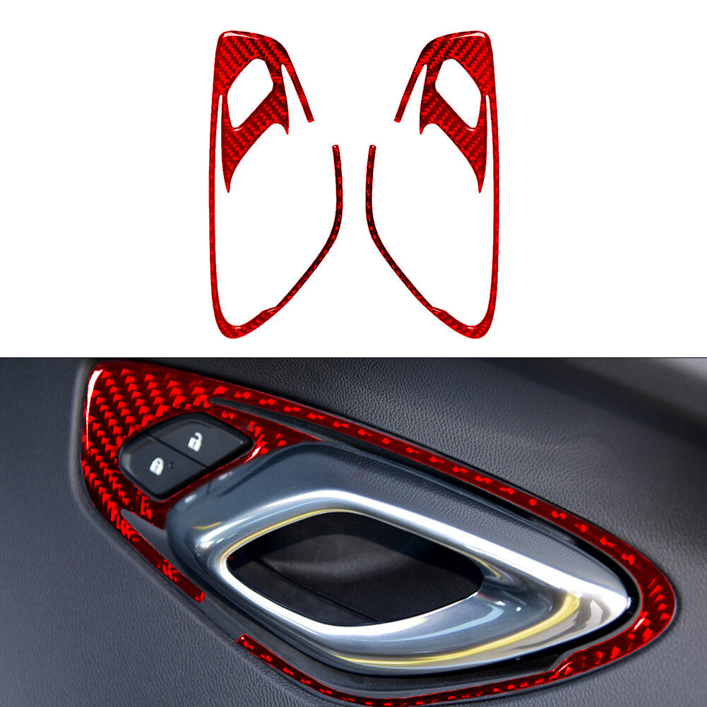 2x Red Carbon Fiber Door Handle Switch Cover Trim for Chevrolet Camaro 2016-2018