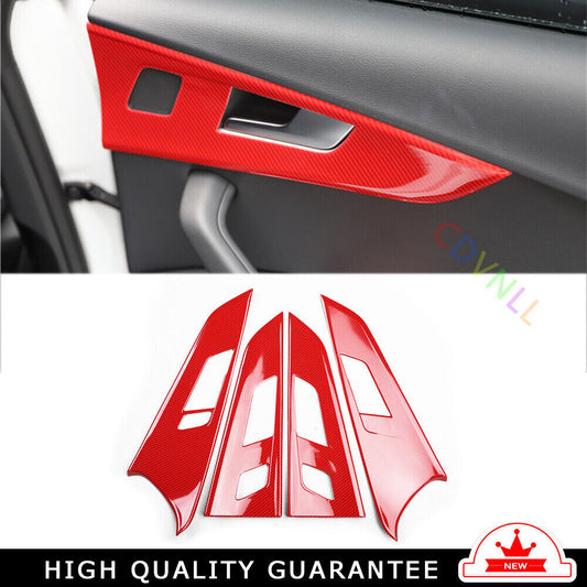 Car Inner Door Handle Cover Trim 4PCS Fit for Audi A5 2017-2019 Red Carbon Fiber