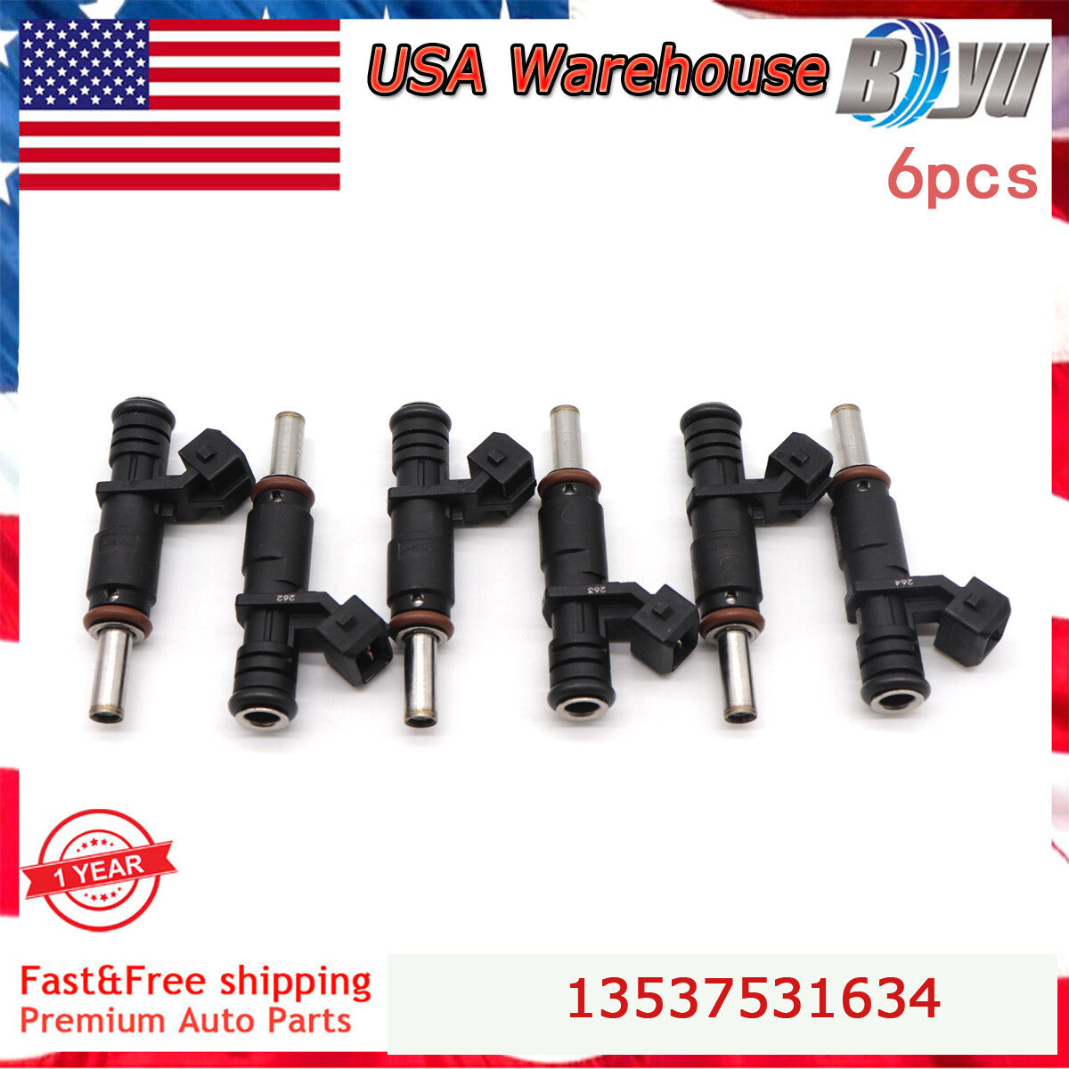 6X Fuel Injectors for BMW 328i 330i 525i 528i 530i X3 X5 Z4 13537531634 7531634