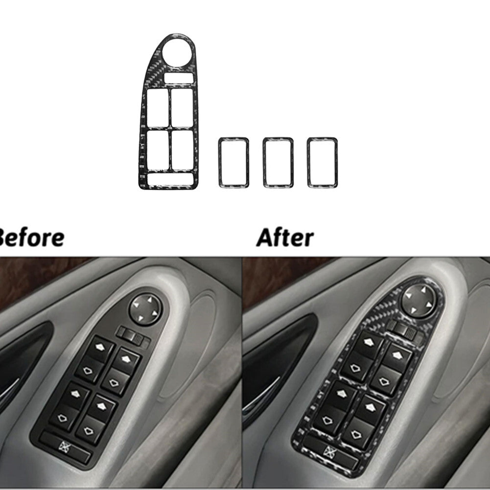 4Pcs Window Control Button Cover Sticker Carbon Fiber for BMW M5 E39 1998-2003
