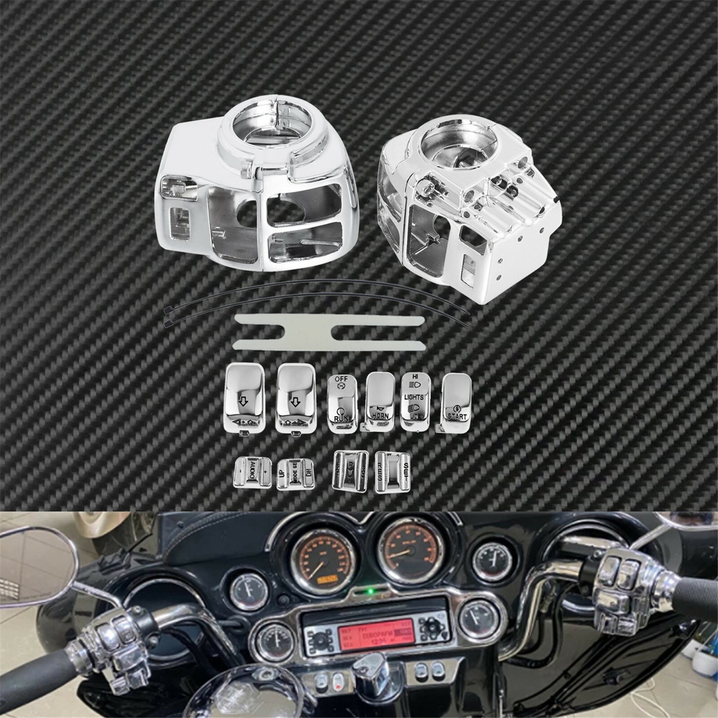 Chrome Cap Buttons + Handlebar Control Switch Housing Cover for Harley Touring