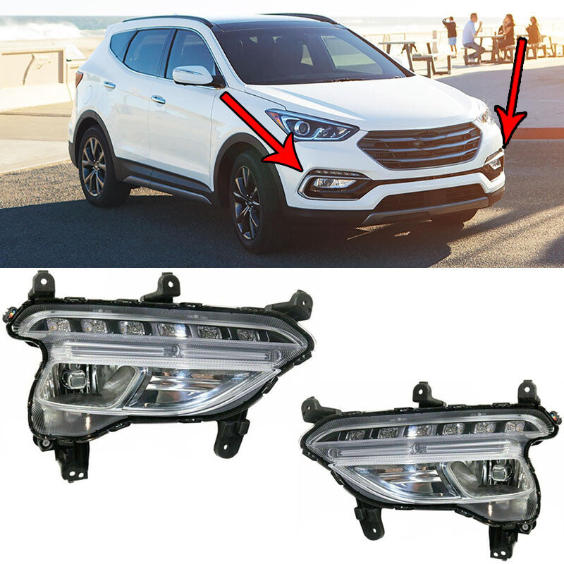 Pair For 2016-2018 for Hyundai Santa Fe Sport Front Fog Lamp Daytime Running Light