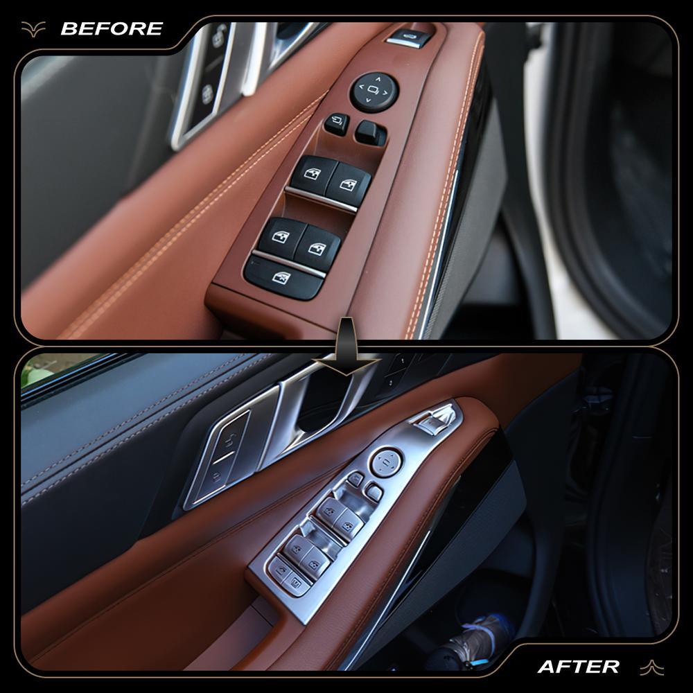 for BMW X5 X7 G05 G07 2019-2023 ABS Silver Window Lift Switch Panel Trim 4Pcs