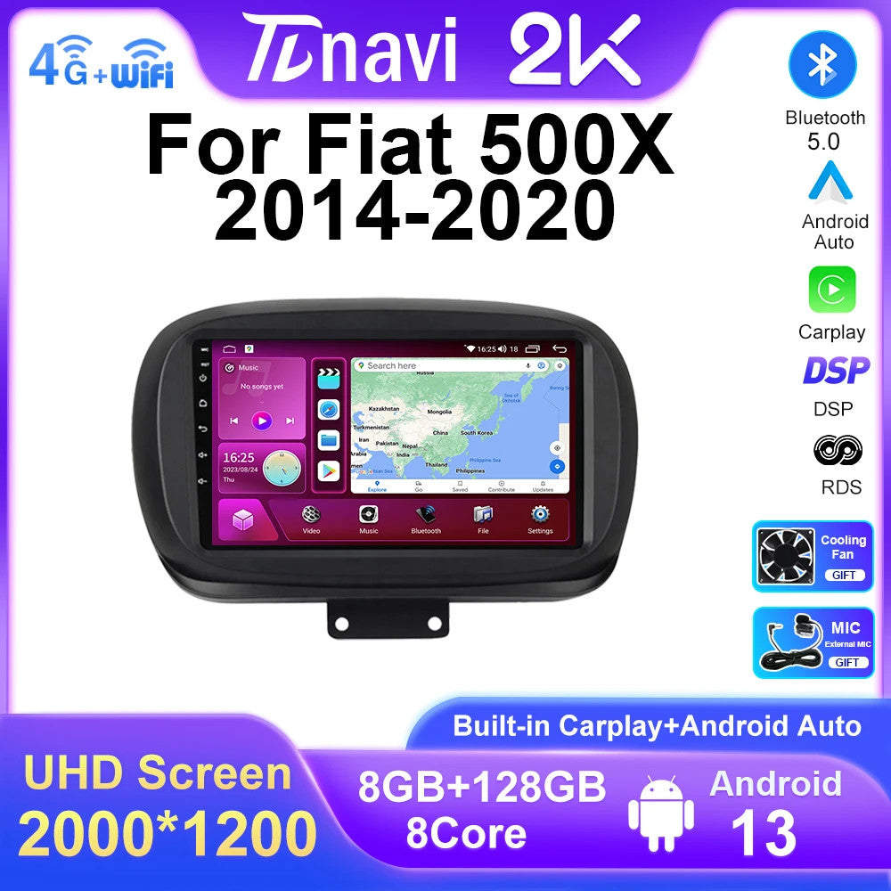 Android Auto CarPlay Car Radio for Fiat 500X 2014-2020 GPS Navi Player Screen