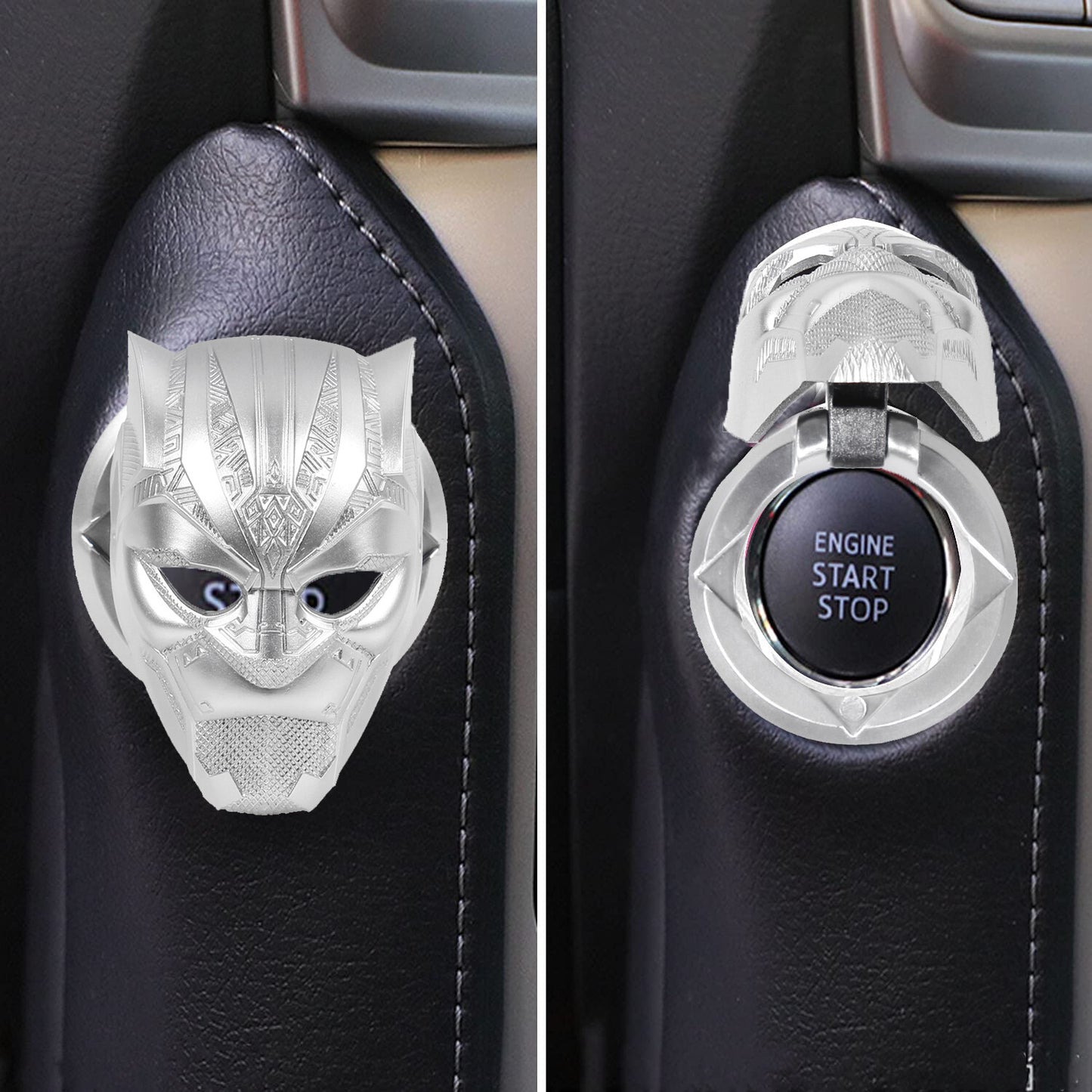 Silver Car Start Stop Push Button Cover 3D Car Interior Accessories Panther