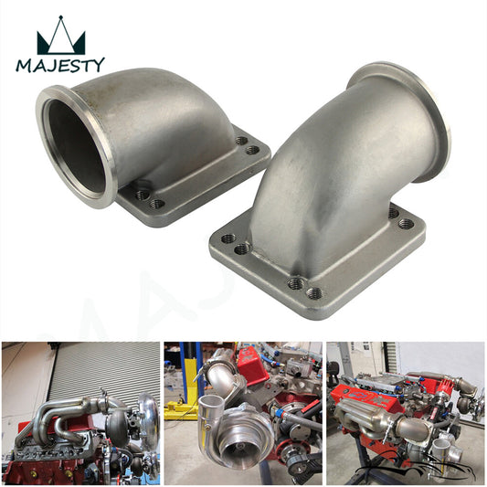 2PCS 2.5 Vband 90 Degree Steel Cast Elbow Adapter Flange For T3 T4 Turbocharger