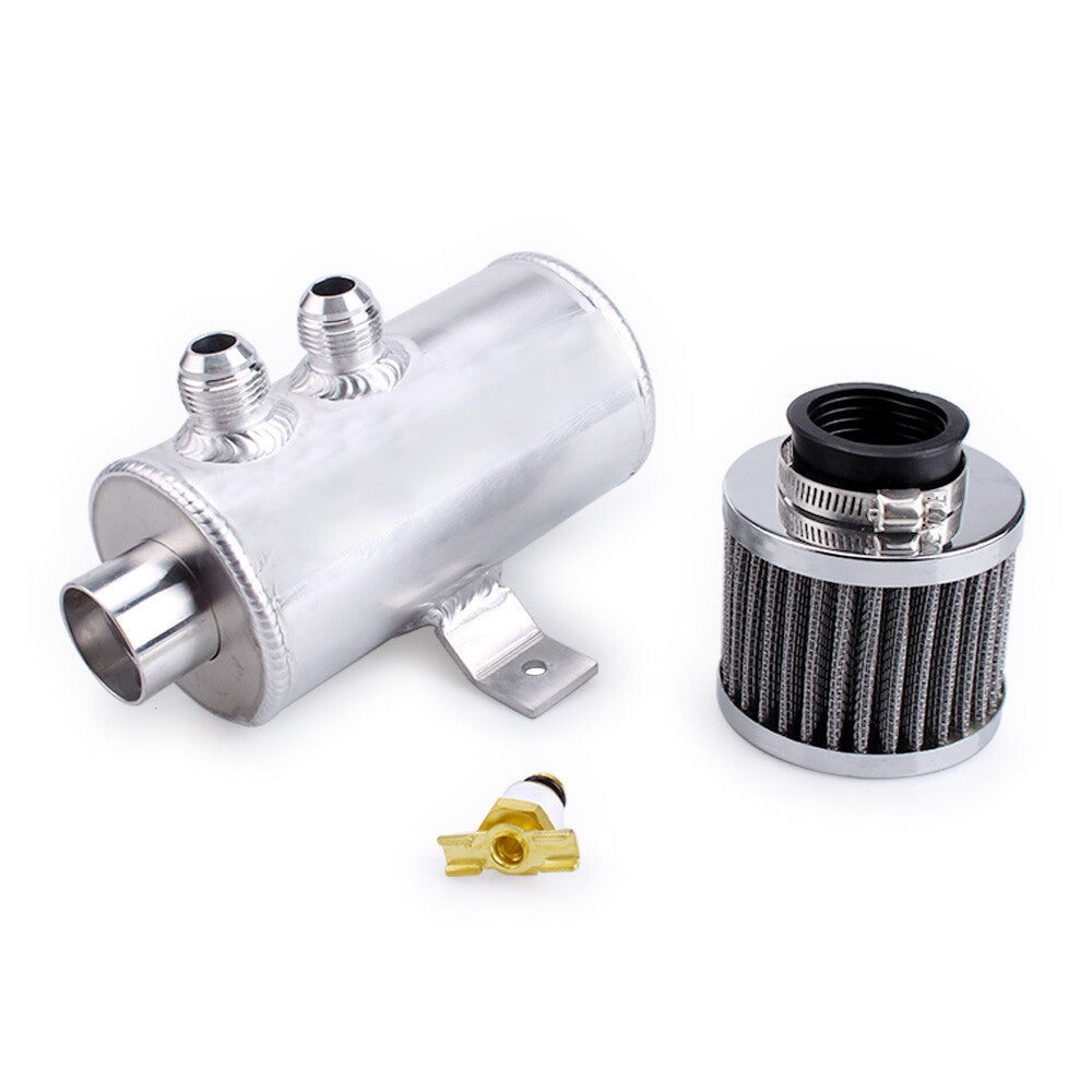 Oil Catch Can Reservoir Tank W/ Breather Filter Baffled Polished Aluminum