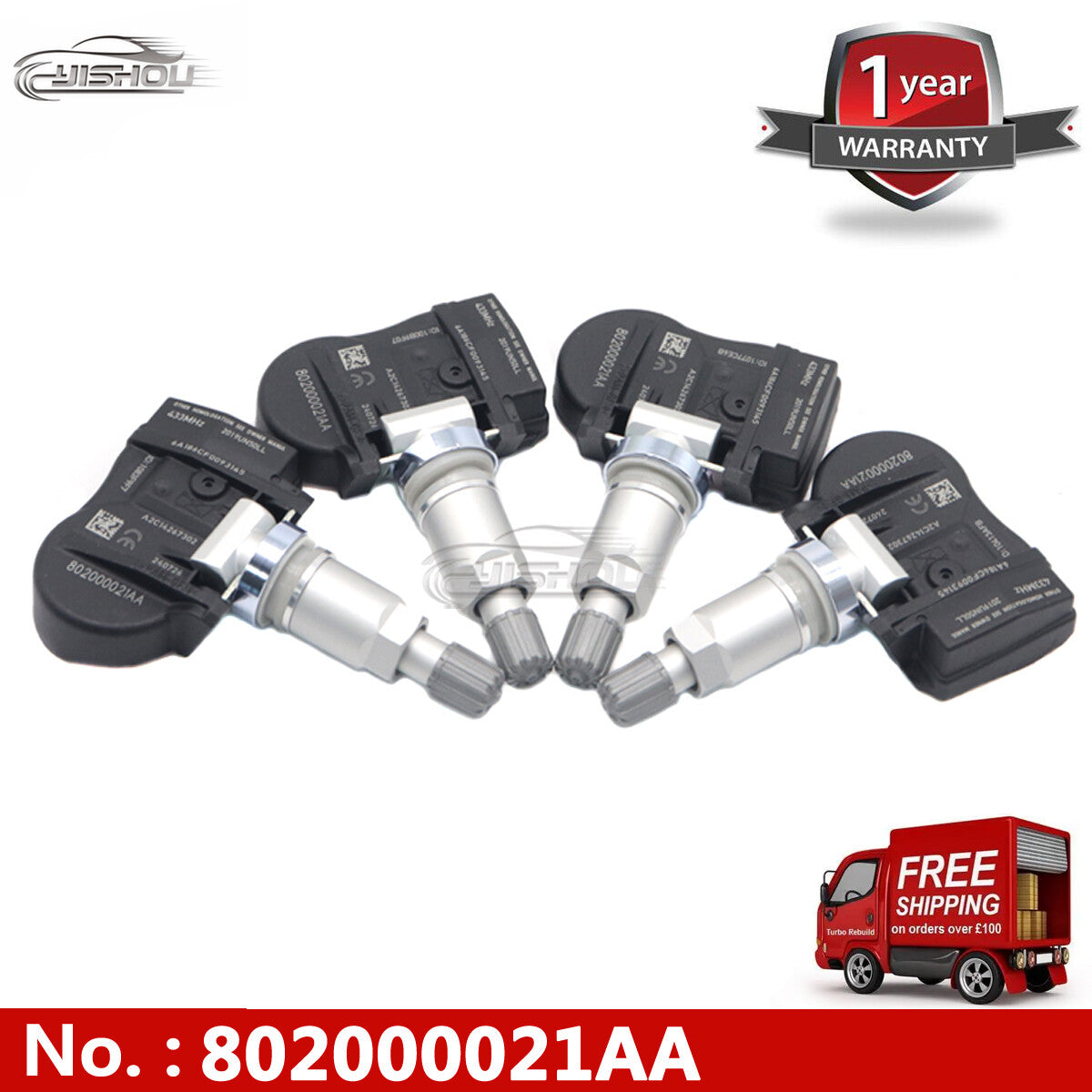 4-pack 802000021AA tire pressure sensors suitable for Chery Arrizo 5, 7, Tiggo 3, 3X, 3xe 5 TPMS