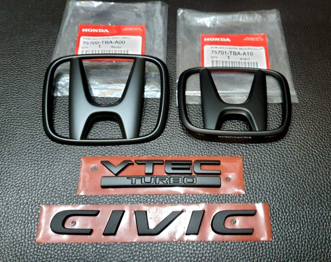 1-piece set of FC FK MATT Black H Civil Turbine Logo Embroidered Badge for CIVIC FC FK 2015-2021