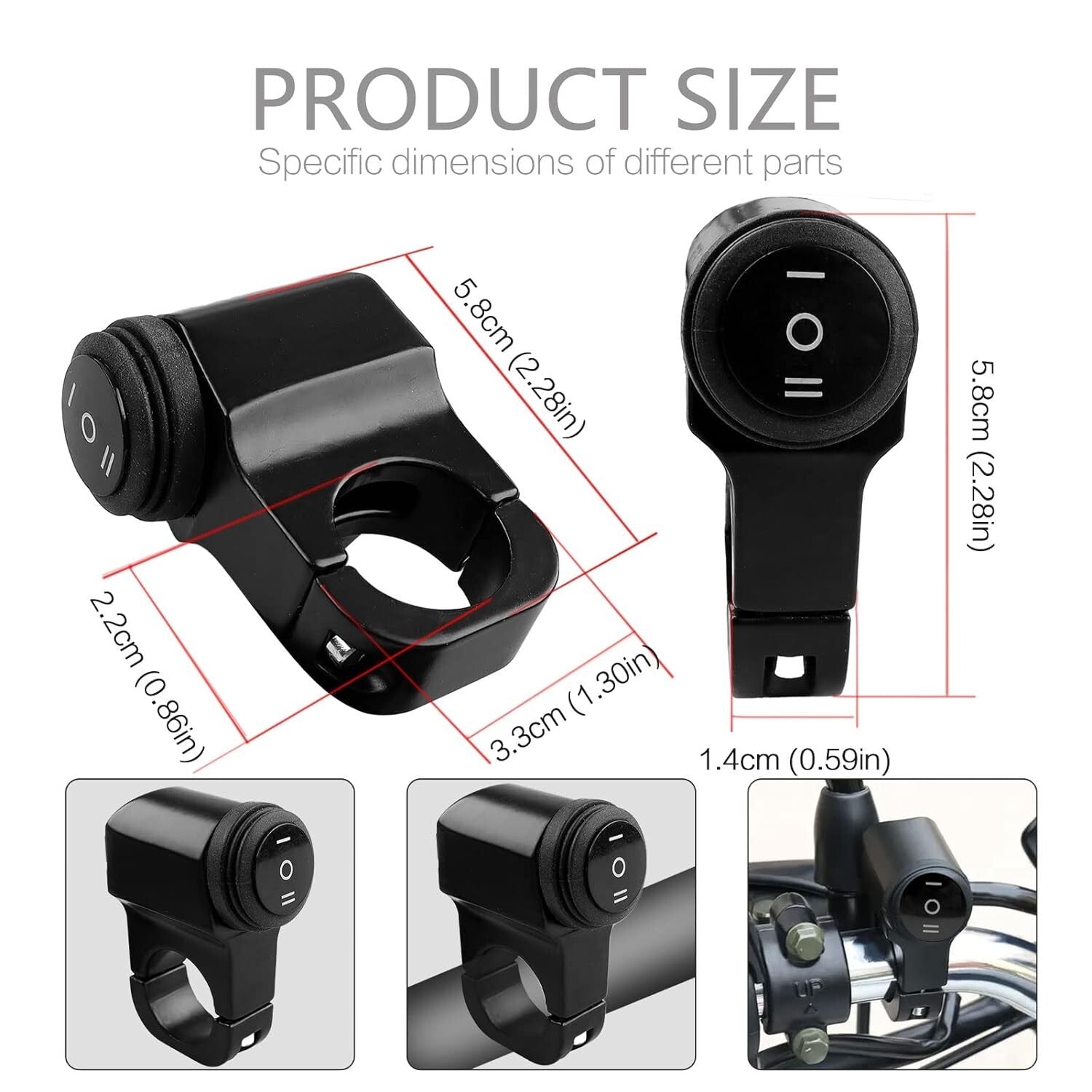 7/8 22-23mm Handlebar On-Off-On Control CNC Craft Mounting Bracket Suits (Black)