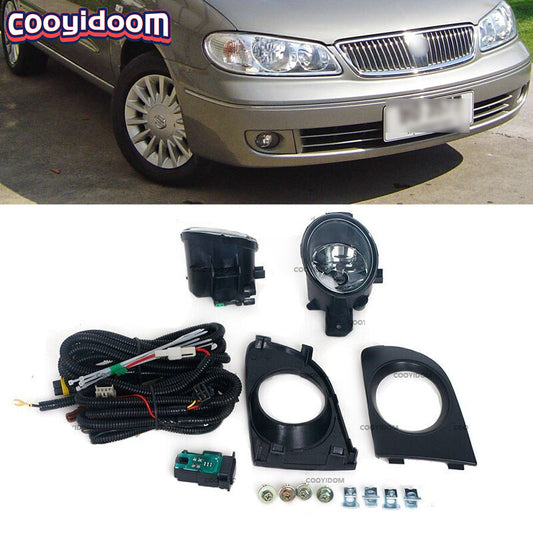 The front bumper fog light kit includes halogen lights suitable for Nissan Sentra Sunny 2004-2008 models.