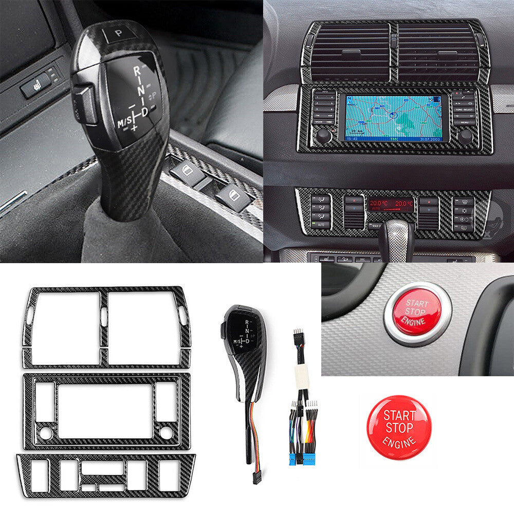 Carbon LED Central Control Gear Shift Knob Air Vent Cover for BMW 5 X5 E53 99-06