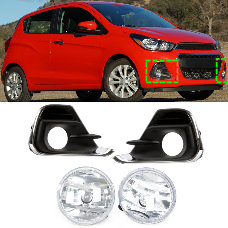 Front bumper fog lights + fog light cover grille pair for Chevrolet Spark 2016 - 2018