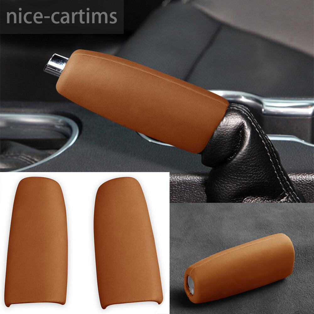 PU Leather Brown Car Handbrake Grips Cover for Ford for Mustang 2015-23 Accessories
