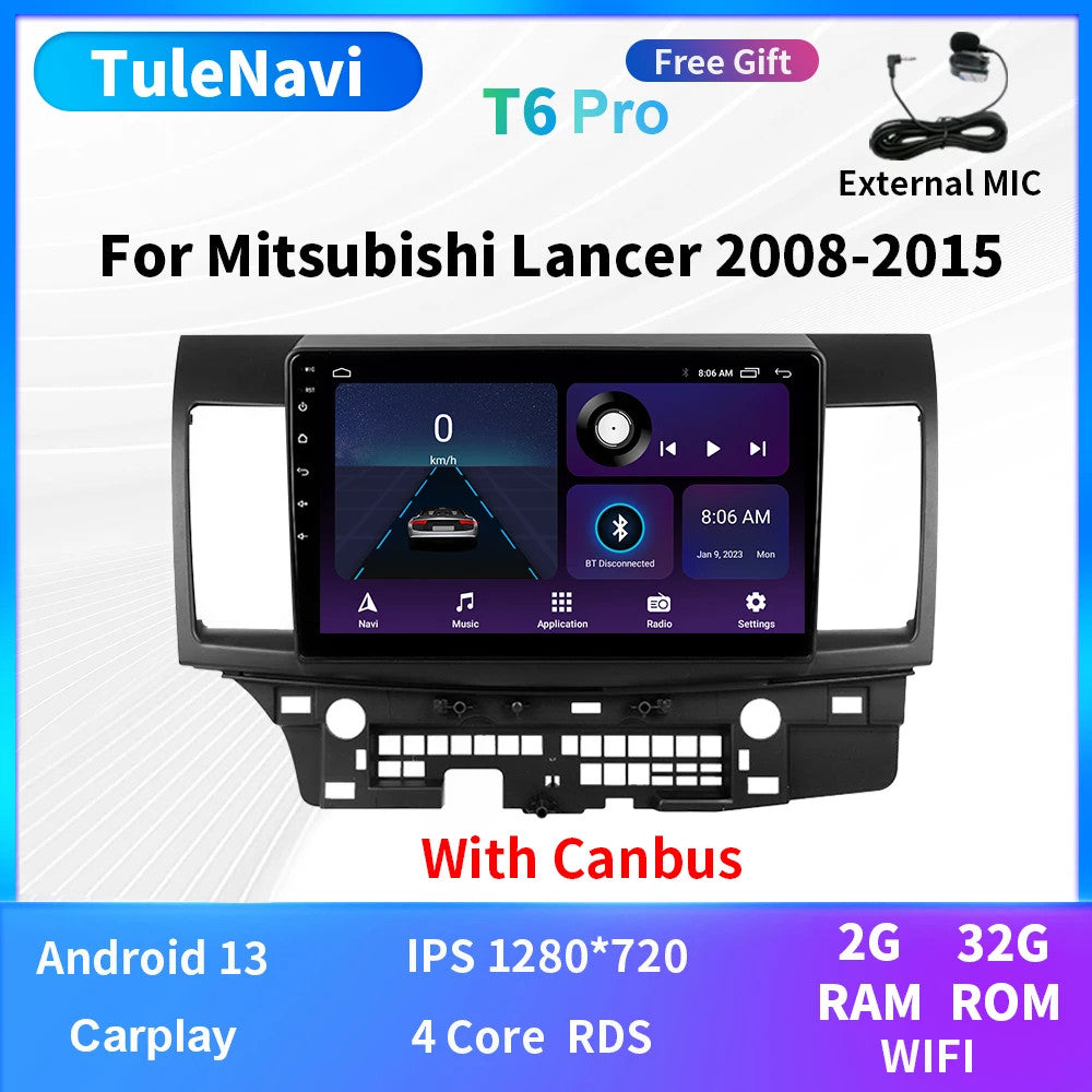 for Mitsubishi LANCER 2008-2015 Car Stereo Radio Android Auto CarPlay GPS Screen