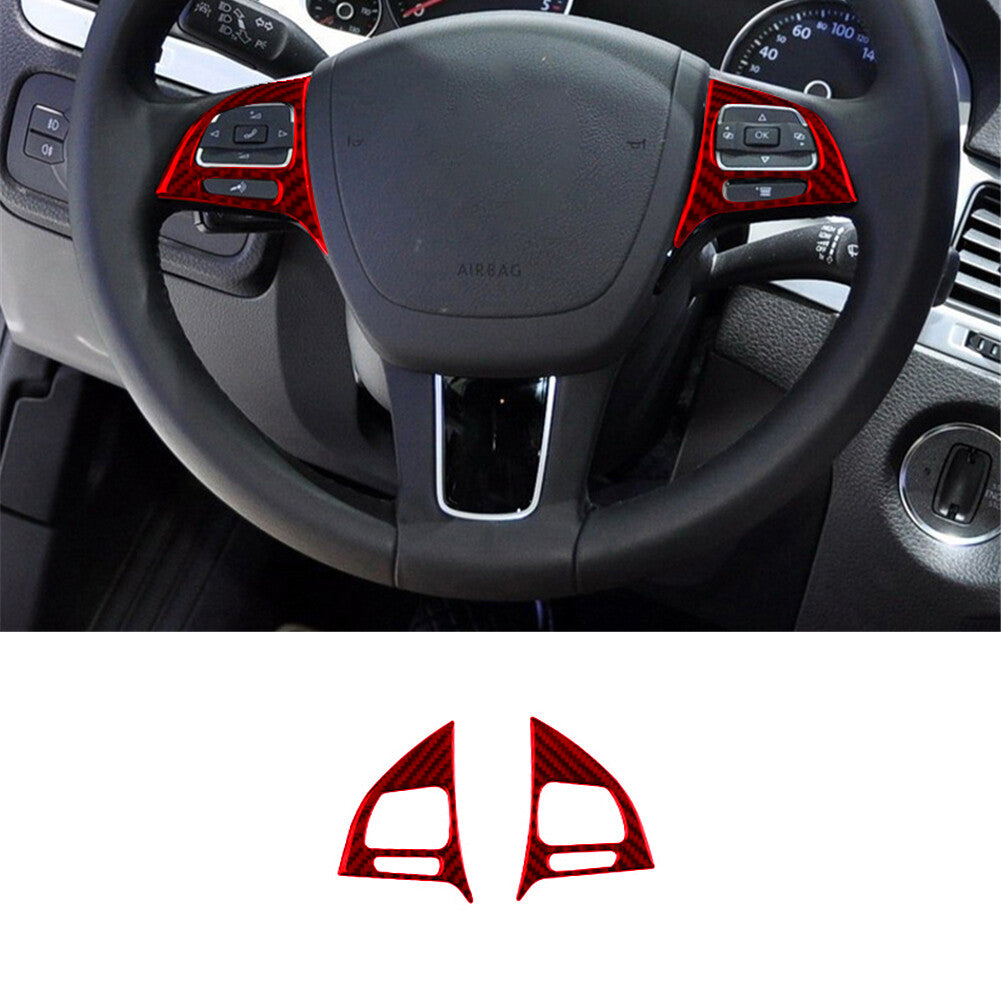 2Pcs Steering Wheel Button Trim Cover Carbon Fiber Red for VW Touareg 2011-2018