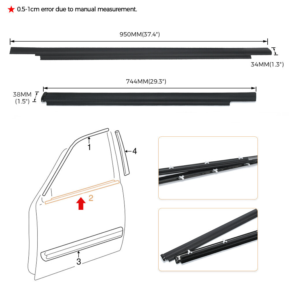 L+R Molding Trim Weatherstrip Window Door Belt Seal For 2001-2007 for Toyota Sequoia