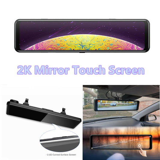 12in 2K Car Mirror Touch Screen Stream Media Dual Lens Video Recorder Rearview