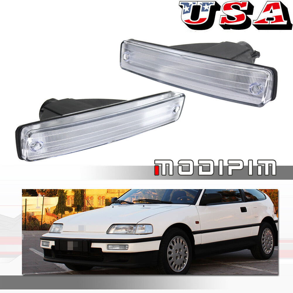 Transparent front bumper trim cover for 1990-1991 for Honda CR-X/CRX turn signals.