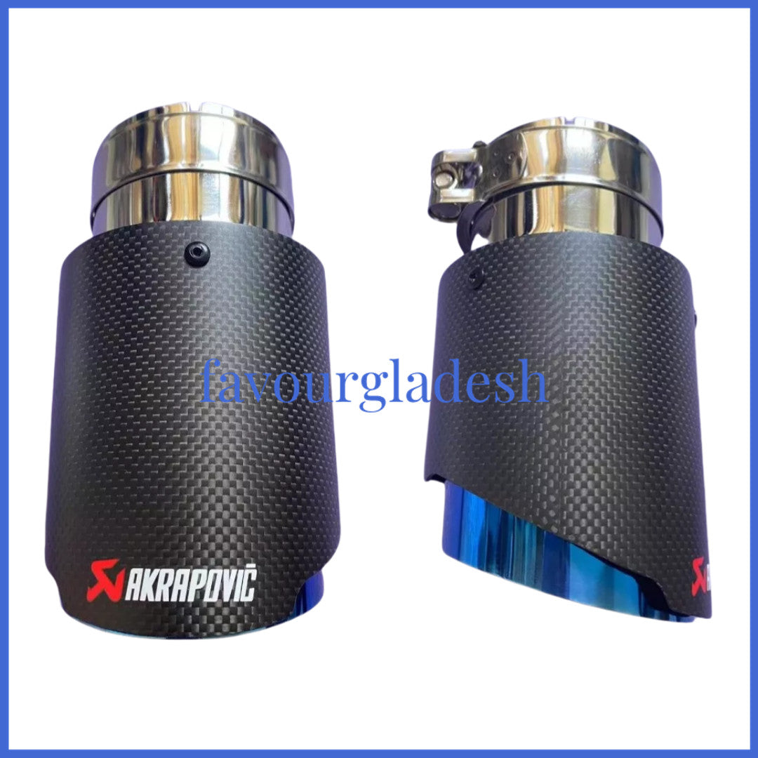 2PCS Akrapovic Matt Carbon Fiber Exhaust tip 63-101mm Universal Blue End pipe
