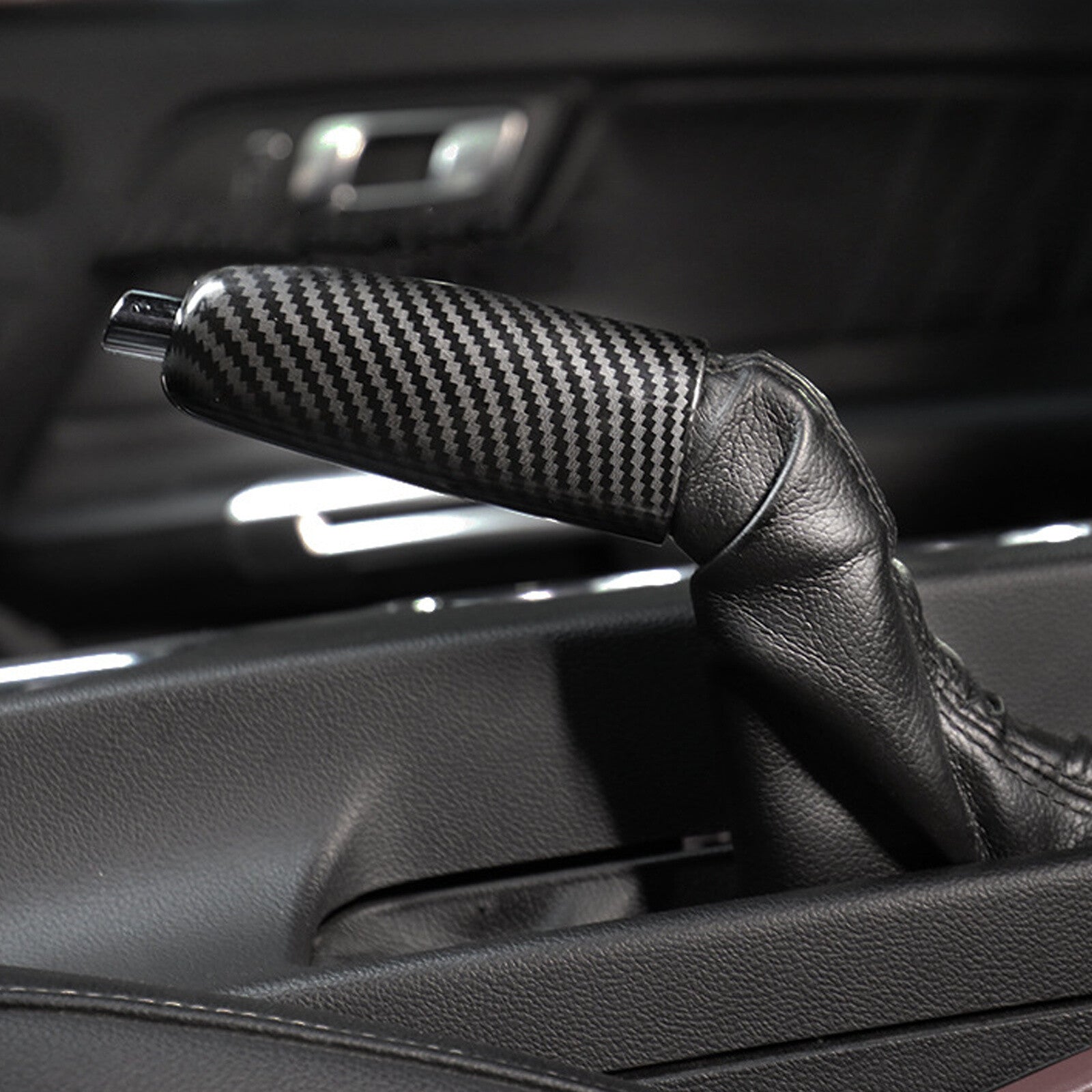 Black Carbon Fiber Brake Handle Handbrake Cover Trim Fit for Ford for Mustang 15-21 AT
