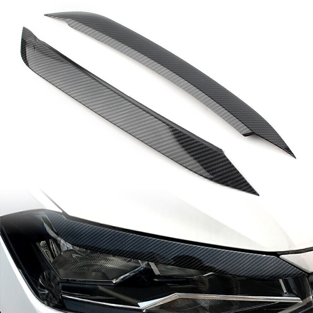 for VW Polo 2019+ 2x Carbon Look Headlight Eyebrow Eyelid Molding Trim Lid Cover