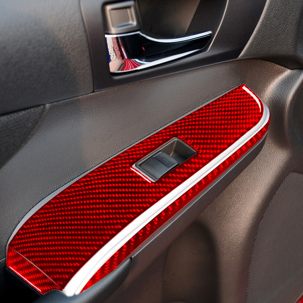 Red Carbon Fiber Car Window Lock Lift Panel Frame Trim for Toyota for Camry 2012-14