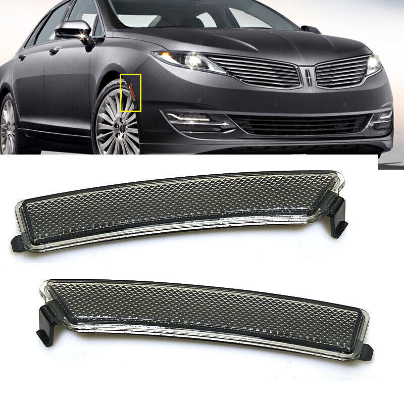 2PC Front Bumper Reflector Side Marker Lamp Smoke Lens for LINCOLN MKZ 2013-2016