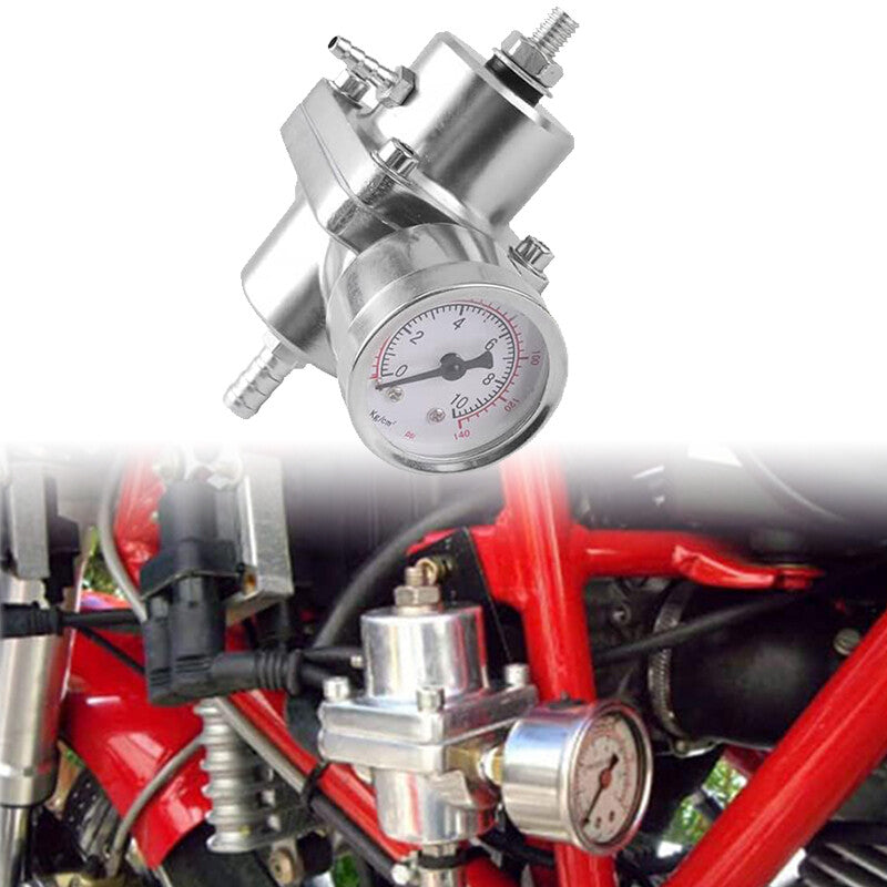 Adjustable Fuel Pressure Regulator With Gauge Hose FPR Kit 0-140 PSI 6AN Silver