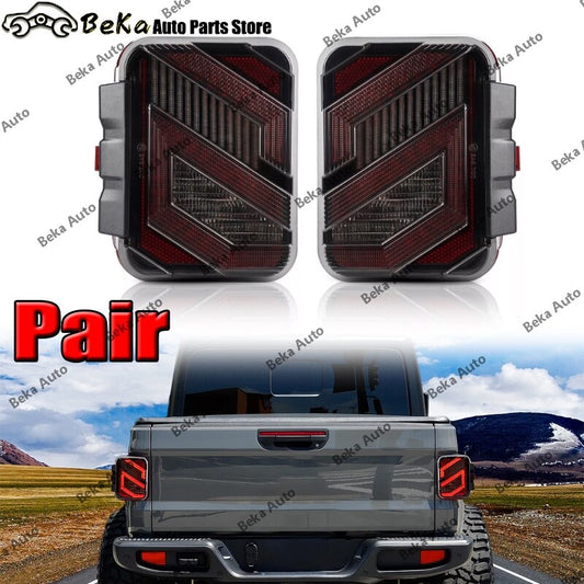 1 pair of for Jeep Gladiator JT 2020-2024 transparent S LED taillights, turn signals, and stop lights.