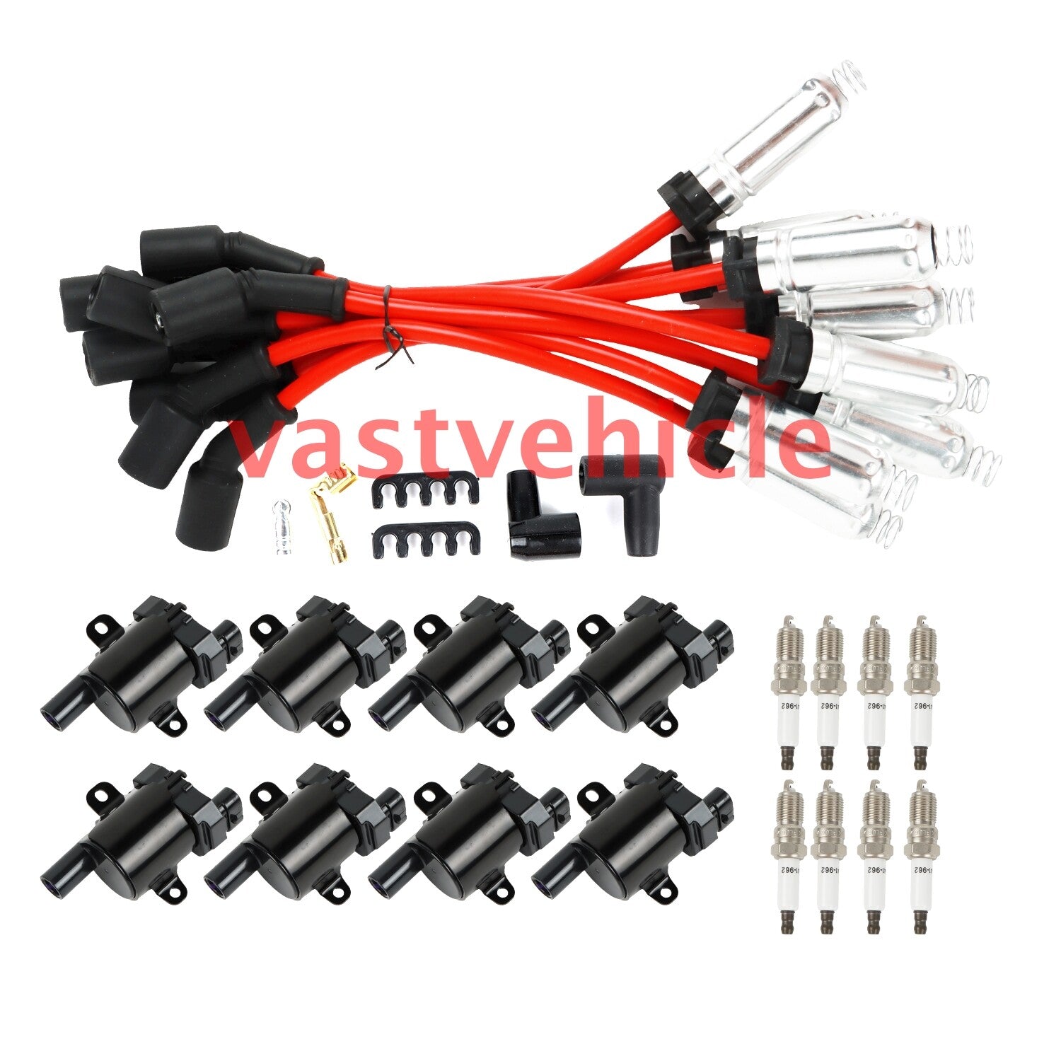 8x Ignition Coils+ Iridium Spark Plugs Spark Plug Wires for Chevy Silverado 1500