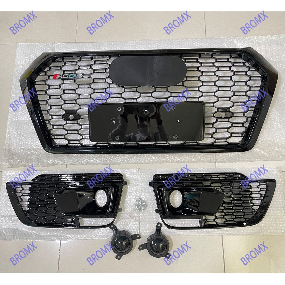 for Audi Q5 2018 19 2020 Honeycomb Grille+Fog Light Lamp Cover RSQ5 Style Grill
