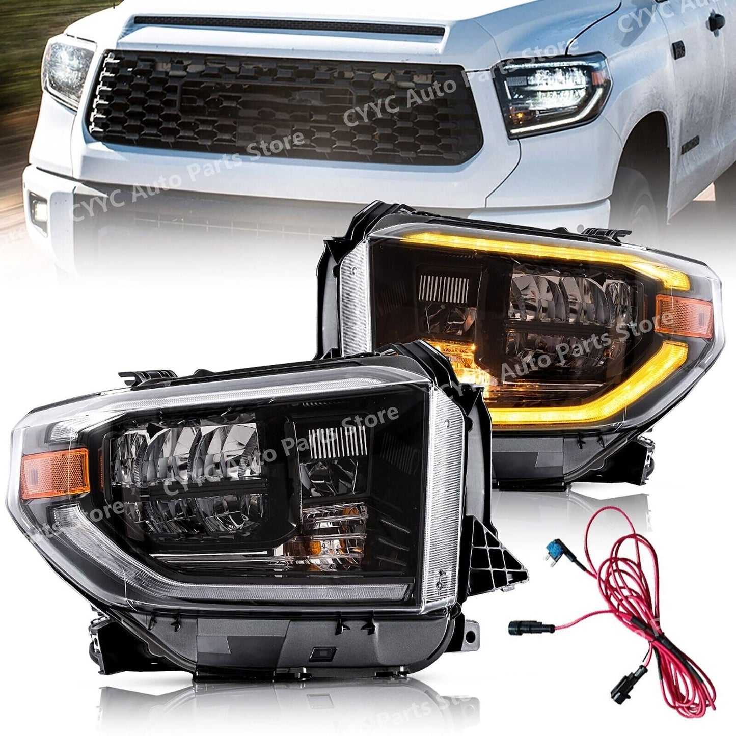 2Pcs Full LED Headlights for Toyota Tundra 2014-2021 w/Sequential Turn Signlas
