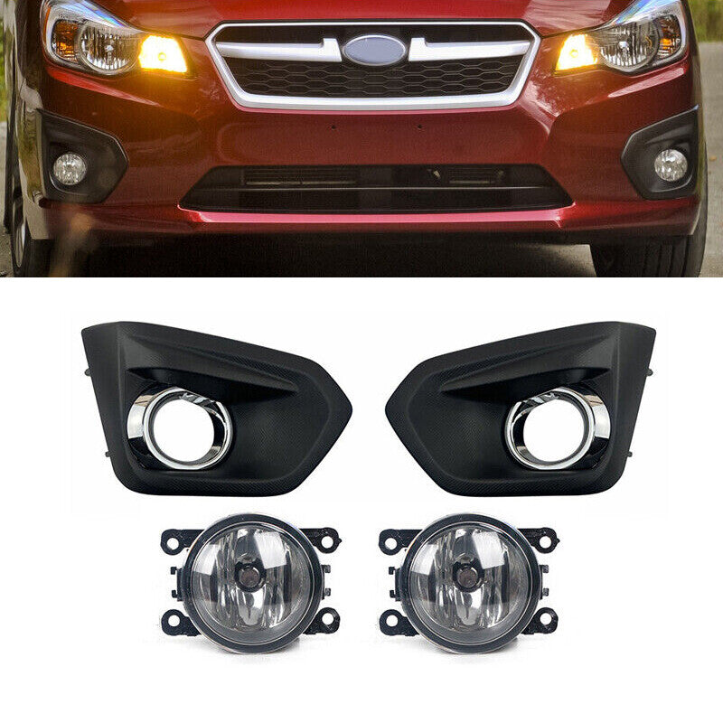 Front Bumper Fog Lamp + Lamp Bezel Cover W/ Chrome for Subaru Impreza 2012-2014