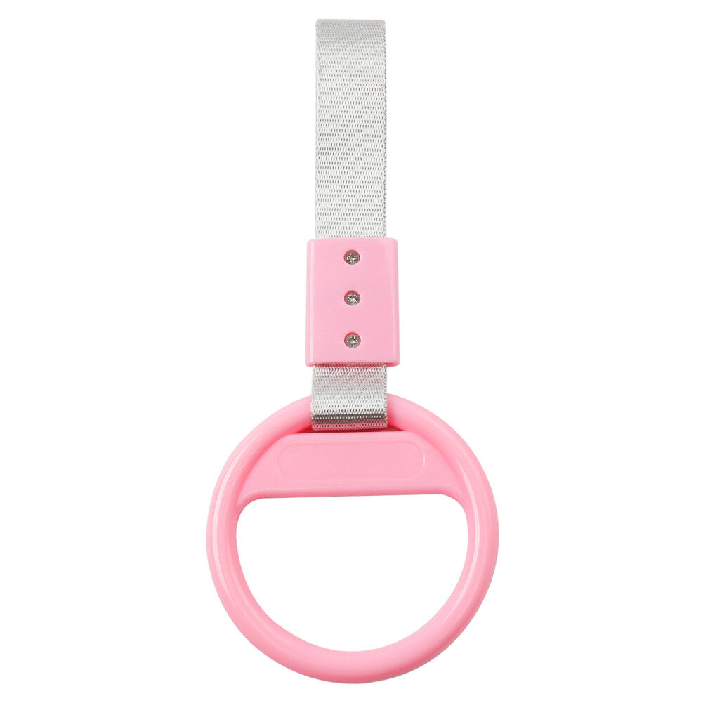 1Pc Car Pink Round Ring Train Bus Handle Hand Strap Drift Charm Tools White Belt
