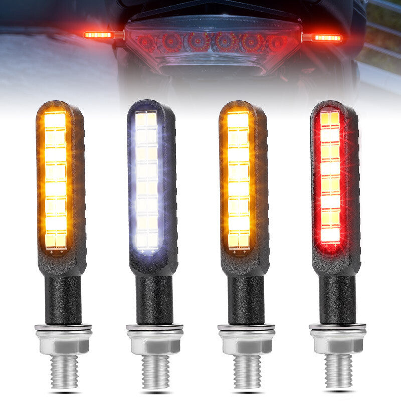 4X Front+Rear Motorcycle LED Turn Signal Flowing Blinker Brake Running Light DRL