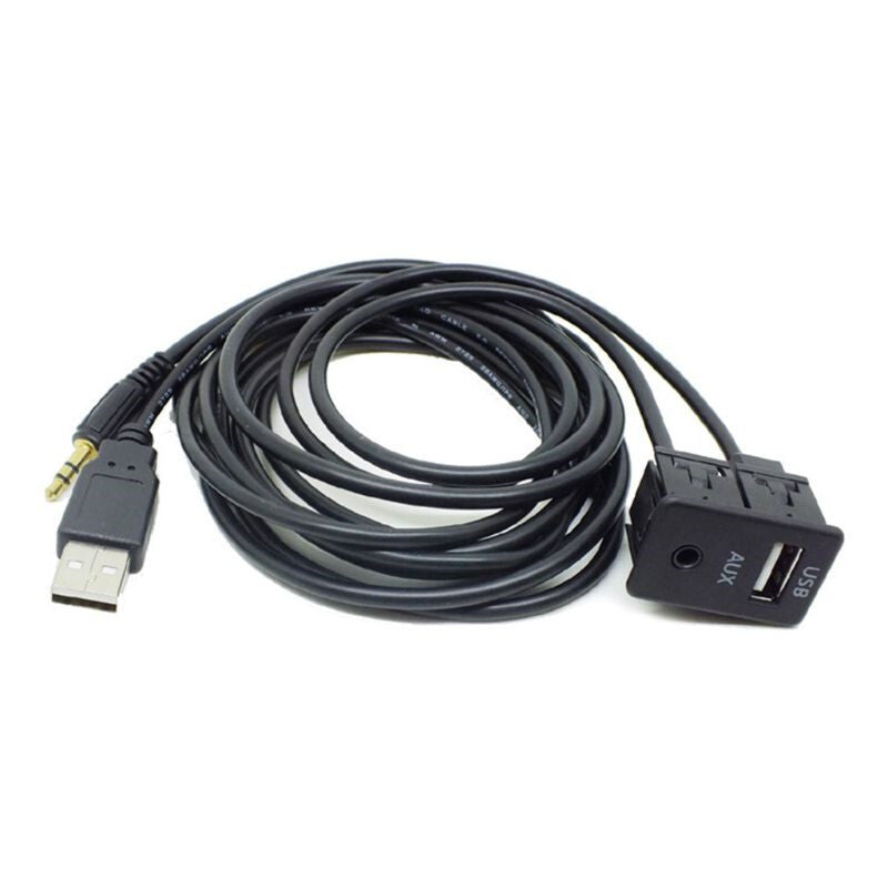 1.5M Panel Car Dash Flush Mount 3.5mm AUX USB Port Panel Extension Cable Adapter
