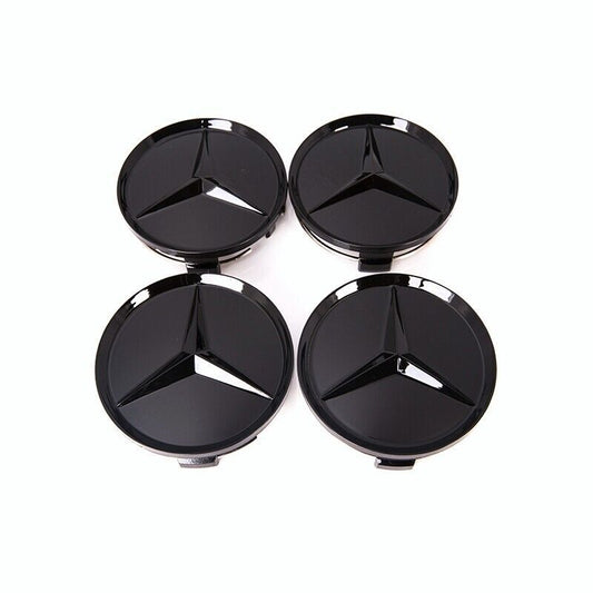 4-Piece Gloss Black Wheel Center Hub Cap Badge for Mercedes-Benz 75mm Car Package