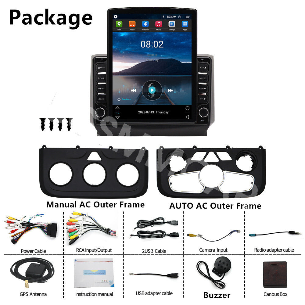 Fit for Dodge for RAM 3500 2013-2019 Radio W/Outer Frame Vertical Screen GPS 4+32GB
